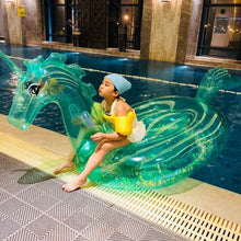 Load image into Gallery viewer, 240cm Giant Glitter Unicorn Green Pink Crystal Pegasus Pool Float Ride-On Swimming Ring Air Mattress Water Fun Inflatable Toys