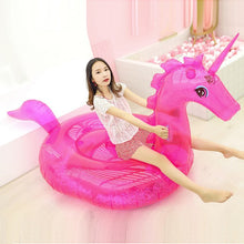 Load image into Gallery viewer, 240cm Giant Glitter Unicorn Green Pink Crystal Pegasus Pool Float Ride-On Swimming Ring Air Mattress Water Fun Inflatable Toys